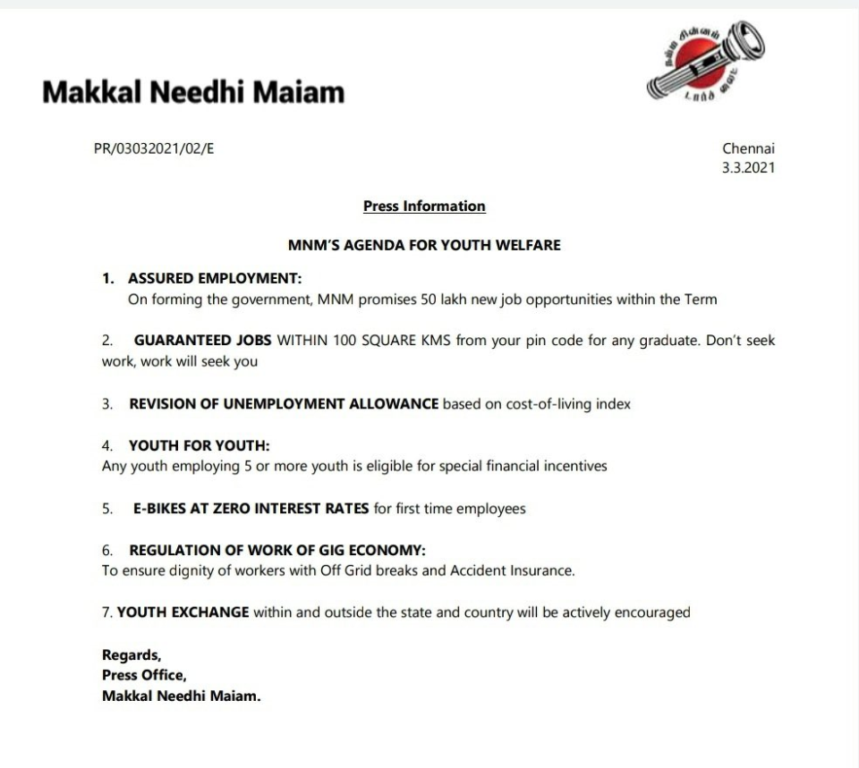 Makkal Needi Maiam Agenda 2021 Image Post